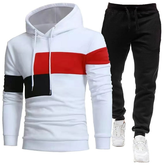 Timoontee Men's Color Block Tracksuit Casual Soft Comfy Hoodies Long Sleeve Pullover Sweatshirts with Drawstring Elastic Waist Joggers 2 Piece Set Light Blue XXXL