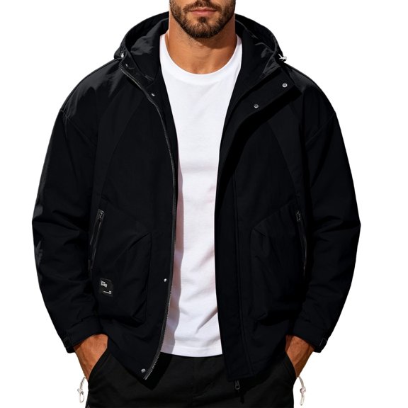 Timoontee Men's Color-blocked Windproof Jacket Black XXXL