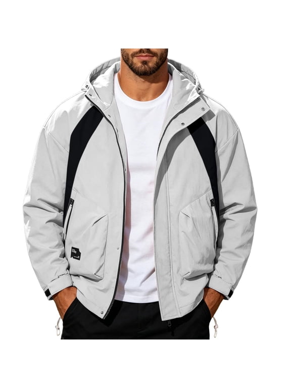 Men's Color-blocked Windproof Jacket Gray M