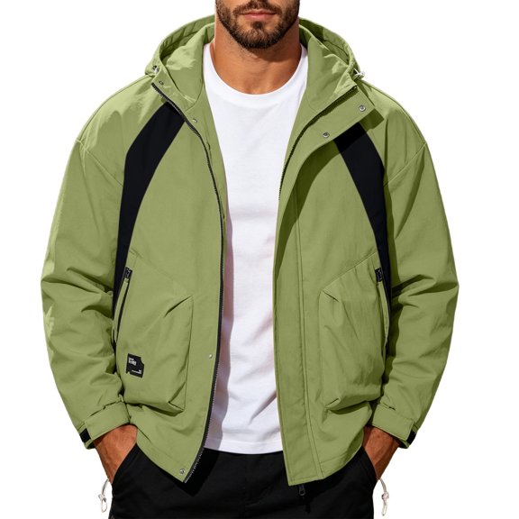 Timoontee Men's Color-blocked Windproof Jacket Green M