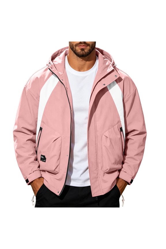 Men's Color-blocked Windproof Jacket Pink XXL
