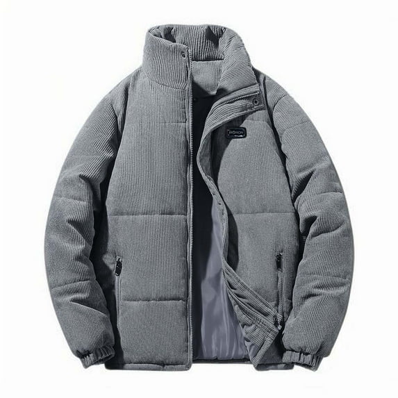 Timoontee Men's Corduroy Jacket Coat Casual Comfy Stand Collar Jacket Winter Plus Size Warm Coats Fashion Solid Full Zip Coats with Zip Pockets Gray XXXXL