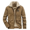 thumbnail image 1 of Timoontee Men's Corduroy Jacket Coat Fall Winter Fleece Lined Warm Coats Long Sleeve Lapel Collar Zip Up Jacket Solid Flap Pocket Outerwear Jacket Gold XXL, 1 of 9