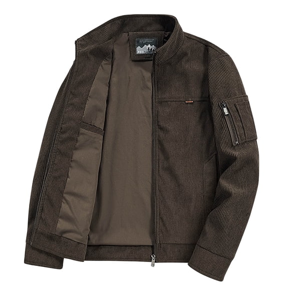 Timoontee Men's Corduroy Jacket Coat Fall Winter Warm Coats Casual Comfy Stand Collar Coats Solid Textured Zip Up Outerwear Coats with Mulit Pocket Coffee XXL
