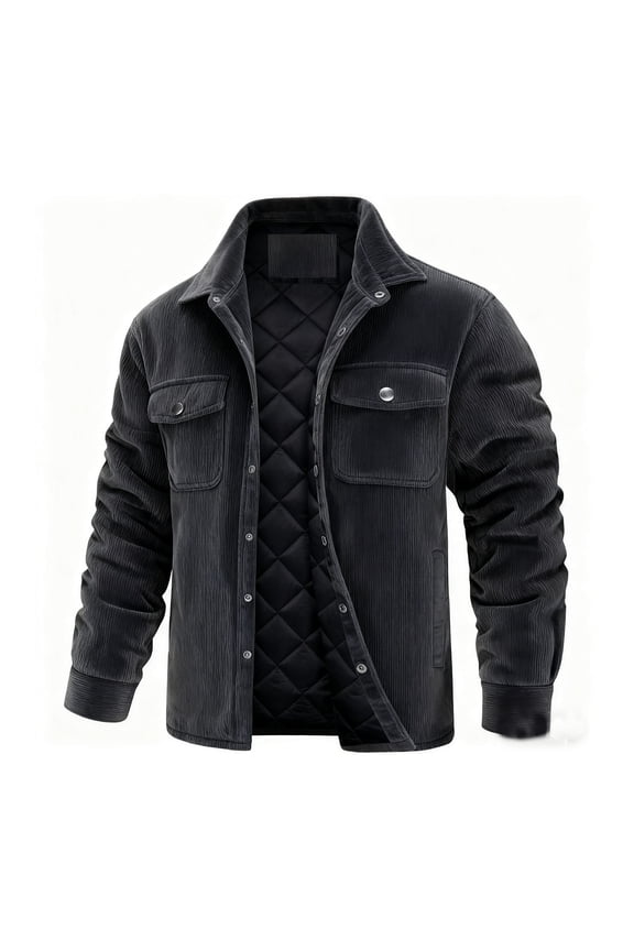 Men's Corduroy Jacket Padded Jacket Thickened Warm Winter Jacket Coat Casual Lapel Coat Solid Button Down Quilted Jacket Dark Gray XL