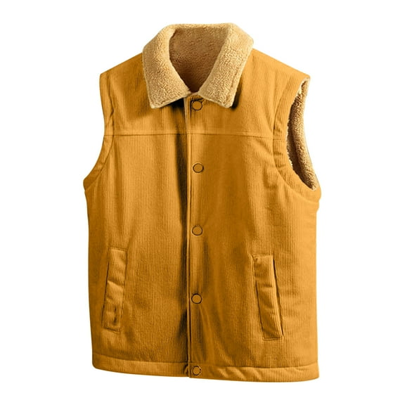 Timoontee Men's Corduroy Vest Sleeveless Lapel Jacket Vest Warm Thickened Winter Vest Casual Comfy Fleece Lined Waistcoat Solid Button Down Vest Orange XL