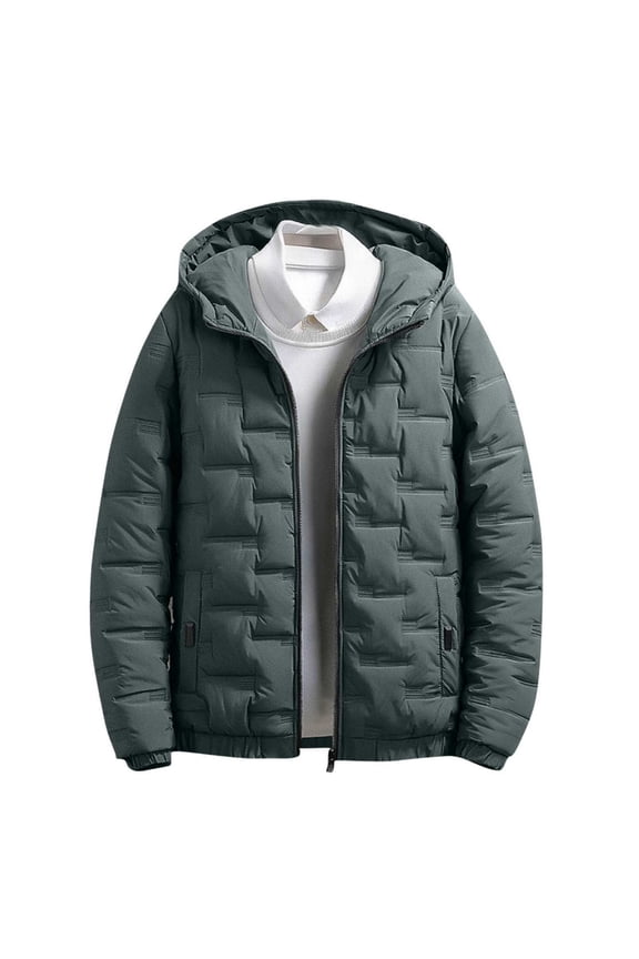 Men's Cotton Coats Outdoor Casual Hooded Parka Jacket Solid Full Zip Jacket Coat Fall Winter Fashion Padded Warm Outerwear Coat Green XL