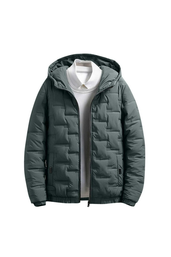 Men's Cotton Coats Outdoor Casual Hooded Parka Jacket Solid Full Zip Jacket Coat Fall Winter Fashion Padded Warm Outerwear Coat Green XXXXL