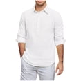thumbnail image 1 of Timoontee Men's Cotton Linen Shirts Loose Fit Long Sleeve Lapel Pullover Shirts Fall Classic Casual Solid Color Button Shirts White M, 1 of 8