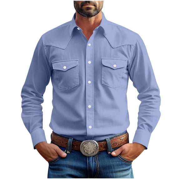 Timoontee Men's Cotton Shirts Thin Summer Casual Shirts Long Sleeve Button Down Shirts Solid Collared Shirts Work Shirts with Two Pockets Sky Blue XXL