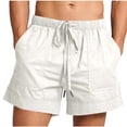 thumbnail image 1 of Timoontee Men's Cotton Shorts Elastic Waist Drawstring Summer Casual Shorts Lightweight Comft Beach Vacation Shorts with Pockets White L, 1 of 7