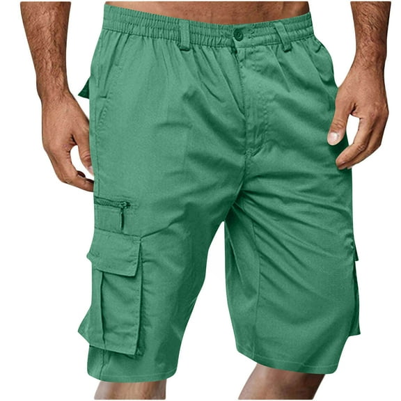 Timoontee Men's Elastic Waist Cargo Shorts Summer Classic Casual Shorts Relaxed Zipper Button Shorts with Mutil Pockets Mint Green L