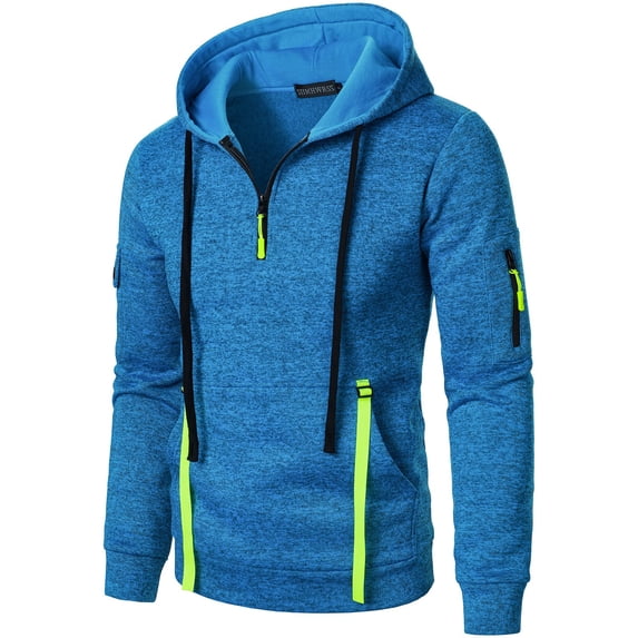 Timoontee Men's Fall Casual Hooded Sweatshirts Quarter Zipper Hoodies Lightweight Solid Pockets Drawstring Warm Sweatshirts Blue XXXL
