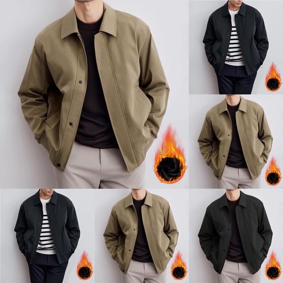Timoontee Men's Fall Jacket Daily Casual Workout Jacket Long Sleeve Lapel Jacket Warm Thickened Jacket Solid Button Zip Up Jacket Coat Black M