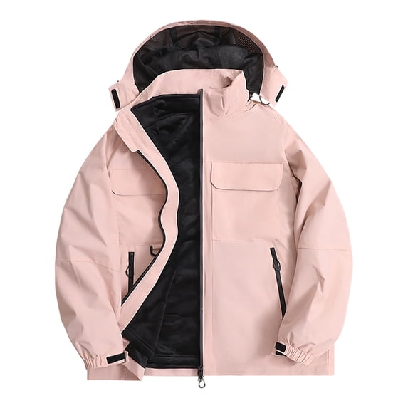 Timoontee Men's Fall Winter Casual Workwear 3-in-1 Waterproof Windproof Hiking Jacket Outdoor Detachable Liner Coat Pink L