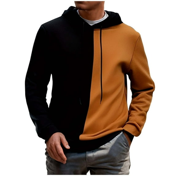 Timoontee Men's Fall Winter Fleece Lined Warm Hoodies Casual Long Sleeve Pullover Sweatshirts Trendy Color Block Hooded Sweatshirts Black M