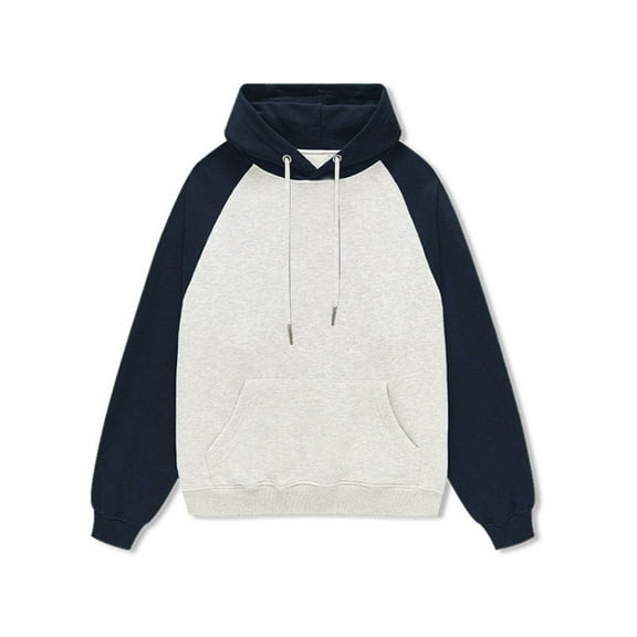 Timoontee Men's Fall Winter Fleece Lined Warm Hoodies Color Block Kangaroo Pocket Pullover Tops Casual Long Sleeve Hooded Sweatshirts Navy M