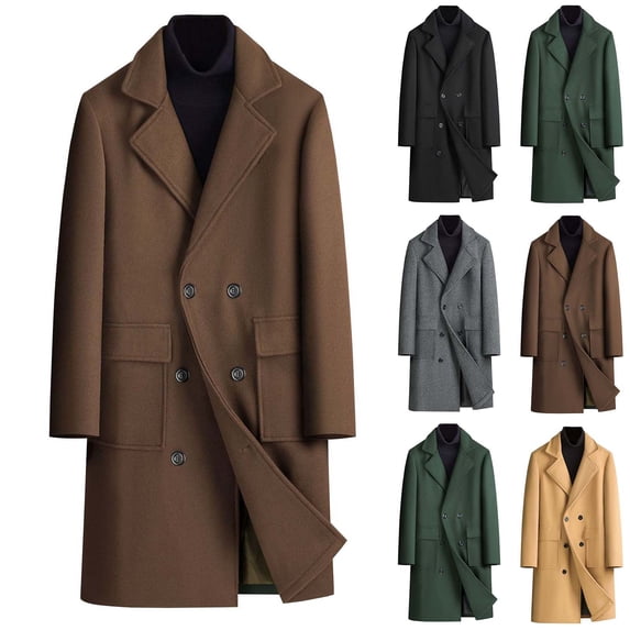 Timoontee Men's Fall Winter Overcoat Solid Double Breasted Pea Coat Stylish Long Trentch Coat Casual Long Sleeve Notched Collar Jacket Coat Army Green XXXL