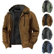 TIMOONTEE Men's Fall Winter Thickened Warm Jacket Coat Solid Full Zip Hooded Coats Sherpa Lined Jacket Casual Comfy Fashion Outerwear Coat Navy M