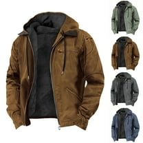 Timoontee Men's Fall Winter Thickened Warm Jacket Coat Solid Full Zip Hooded Coats Sherpa Lined Jacket Casual Comfy Fashion Outerwear Coat Navy M