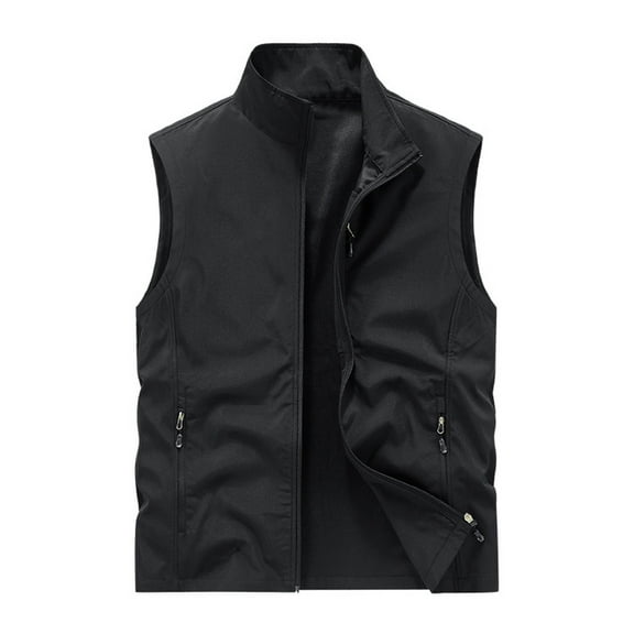 Timoontee Men's Fall Work Wasitcoat Outdoor Casual Hiking Workout Quick Dry Vest Sleeveless Stand Collar Zip Up Jacket Vest with Zip Pockets Black M