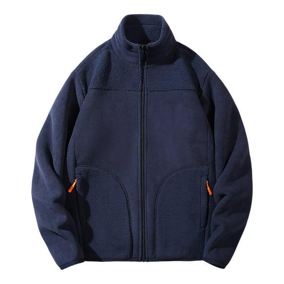 Timoontee Men's Fashion Jacket Casual Comfy Stand Collar Jacket Coat Sherpa Warm Coat Solid Zipper Outerwear Coat Fall Winter Coats Dark Blue XXXXL