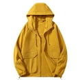 thumbnail image 1 of Timoontee Men's Fashion Jacket Comfy Long Sleeve Hooded Jacket Coat Solid Pocket Full Zip Jacket Fall Casual Fleece Clothes Yellow L, 1 of 9