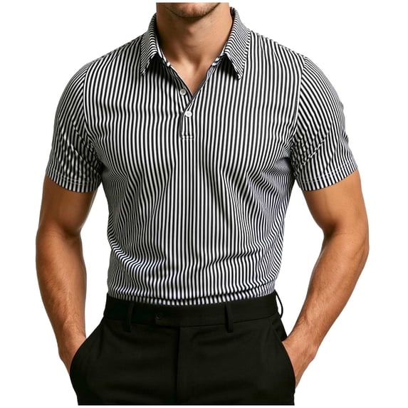 Timoontee Men's Fashion Short Sleeve Tee Collared Button Detail Printed Casual Durable All Season Easy Care Everyday Wear Black XXL