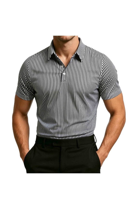 Men's Fashion Short Sleeve Tee Collared Button Detail Printed Casual Durable All Season Easy Care Everyday Wear Black XXL