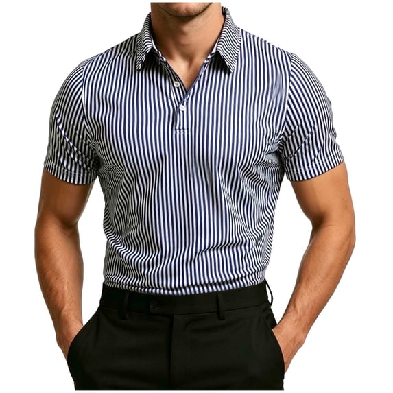 Timoontee Men's Fashion Short Sleeve Tee Collared Button Detail Printed Casual Durable All Season Easy Care Everyday Wear Blue XXL