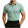 thumbnail image 1 of Timoontee Men's Fashion Short Sleeve Tee Collared Button Detail Printed Casual Durable All Season Easy Care Everyday Wear Green XXL, 1 of 9