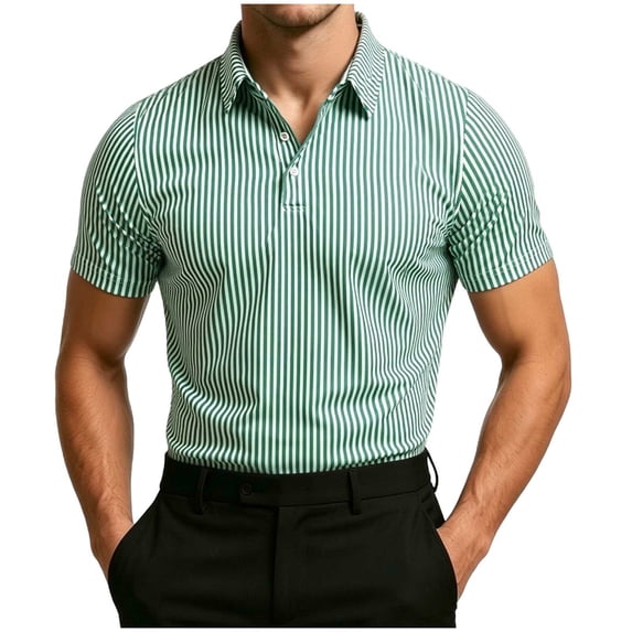 Timoontee Men's Fashion Short Sleeve Tee Collared Button Detail Printed Casual Durable All Season Easy Care Everyday Wear Green XXL
