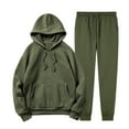 thumbnail image 1 of Timoontee Men's Fashion Solid Tracksuit 2 Piece Set Casual Long Sleeve Hoodies Pullover Sweatshirts with Drawstring Sweatpants for Hiking Jogging Workout Army Green M, 1 of 3