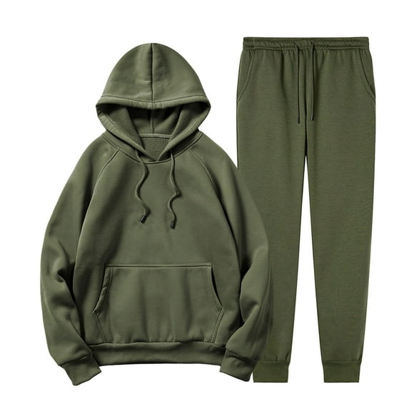 Timoontee Men's Fashion Solid Tracksuit 2 Piece Set Casual Long Sleeve Hoodies Pullover Sweatshirts with Drawstring Sweatpants for Hiking Jogging Workout Army Green M