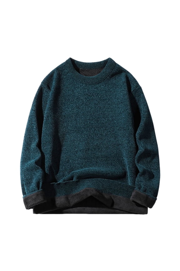 Men's Fashion Sweater Soft Comfy Thickened Thermal Sweater Solid Pullover Tops Casual Knit Crewneck Sweater Fall Winter Clothes Dark Blue XXXL