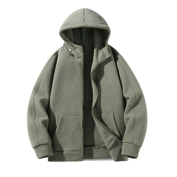 Timoontee Men's Fleece Coats Casual Comfy Long Sleeve Hooded Jacket Fashion Solid Pocket Zip Up Jacket Fall Winter Warm Jacket Coat Army Green XXXXL