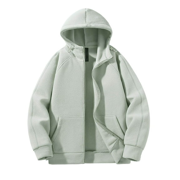 Timoontee Men's Fleece Coats Casual Comfy Long Sleeve Hooded Jacket Fashion Solid Pocket Zip Up Jacket Fall Winter Warm Jacket Coat Green M