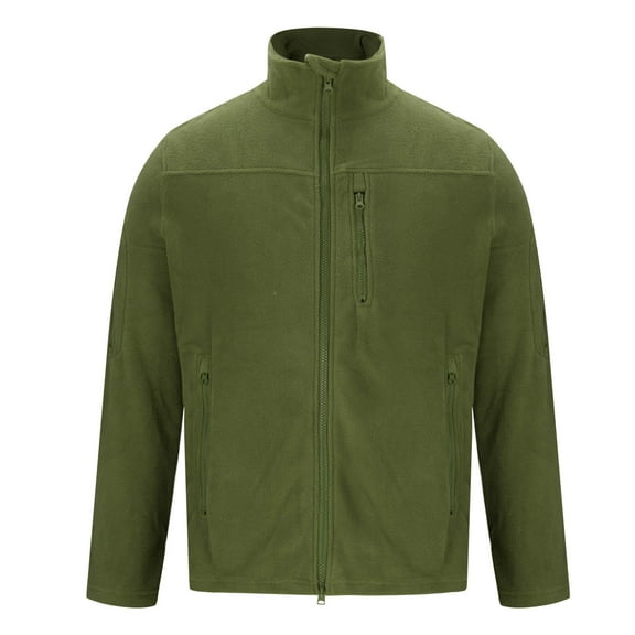 Timoontee Men's Fleece Jacket Coat Casual Comfy Long Sleeve Stand Collar Jacket Solid Zip Pockets Outerwear Jacket Fall Winter Clothes Army Green XXL