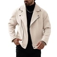 thumbnail image 1 of Timoontee Men's Fleece Jacket Outdoor Casual Windbreaker Long Sleeve Notched Collar Jacket Solid Zip Up Jacket Fall Spring Fashion Clothes Beige S, 1 of 4