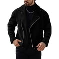 thumbnail image 1 of Timoontee Men's Fleece Jacket Outdoor Casual Windbreaker Long Sleeve Notched Collar Jacket Solid Zip Up Jacket Fall Spring Fashion Clothes Black L, 1 of 4