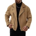 thumbnail image 1 of Timoontee Men's Fleece Jacket Outdoor Casual Windbreaker Long Sleeve Notched Collar Jacket Solid Zip Up Jacket Fall Spring Fashion Clothes Khaki XXL, 1 of 4