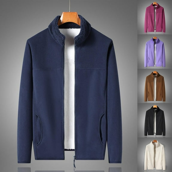 Timoontee Men's Fleece Jacket Warm Sherpa Lined Jacket Coat Daily Casual Jacket Long Sleeve Stand Collar Jacket Solid Full Zip Jacket Fall Winter Clothes Red XL