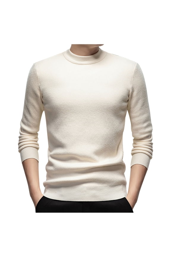 Men's Fleece Lined Sweater Solid Pullover Sweater Casual Knit Crewneck Long Sleeve Sweater Fall Winter Thickened Thermal Warm Sweater Beige XXL