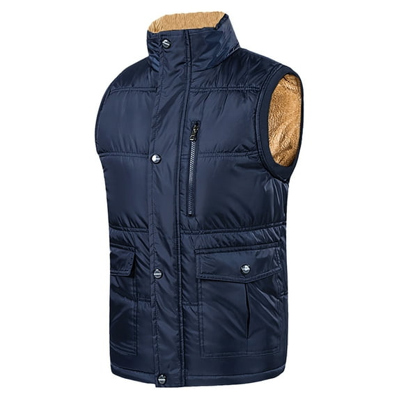 Timoontee Men's Fleece Lined Tank Tops Casual Comfy Plus Size Waistcoat Zip Up Vest Sleeveless High Neck Jacket Vest Warm Thickened Winter Vest Outwear Dark Blue XXXXXL