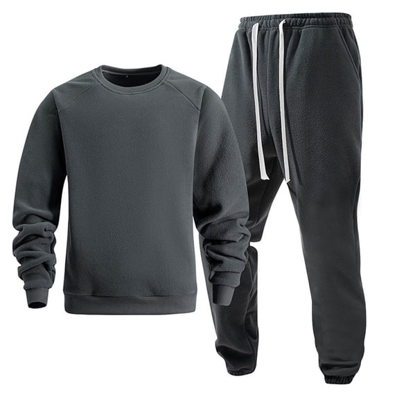 Timoontee Men's Fleece Sweatsuits 2 Piece Set Active Workout Tracksuits Long Sleeve Crewneck Pullover Sweatshirts Drawstring Joggers Casual Solid Clothes Gray XL