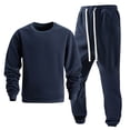 thumbnail image 1 of Timoontee Men's Fleece Sweatsuits 2 Piece Set Active Workout Tracksuits Long Sleeve Crewneck Pullover Sweatshirts Drawstring Joggers Casual Solid Clothes Dark Blue M, 1 of 4