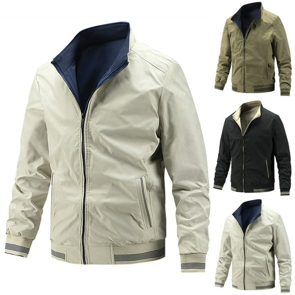 Timoontee Men's Flight Jacket Daily Casual Jacket Outdoor Hiking Workout Windproof Jacket Long Sleeve Stand Collar Jacket Solid Full Zip Jacket Black XXL