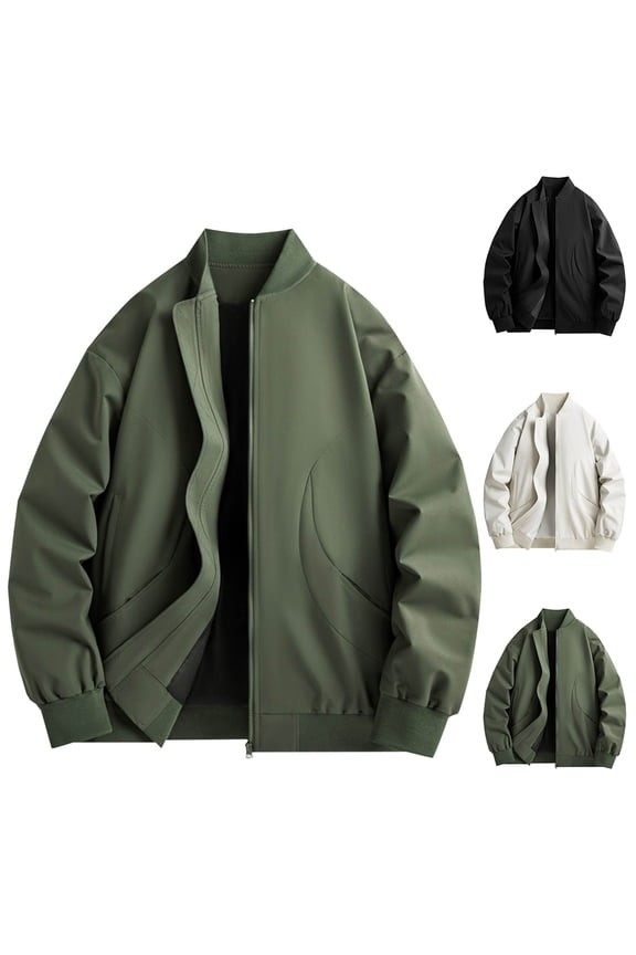 Men's Flight Jacket Long Sleeve Stand Collar Jacket Coat Daily Casual Jacket Solid Full Zip Jacket Lightweight Spring Fall Jacket Black XL