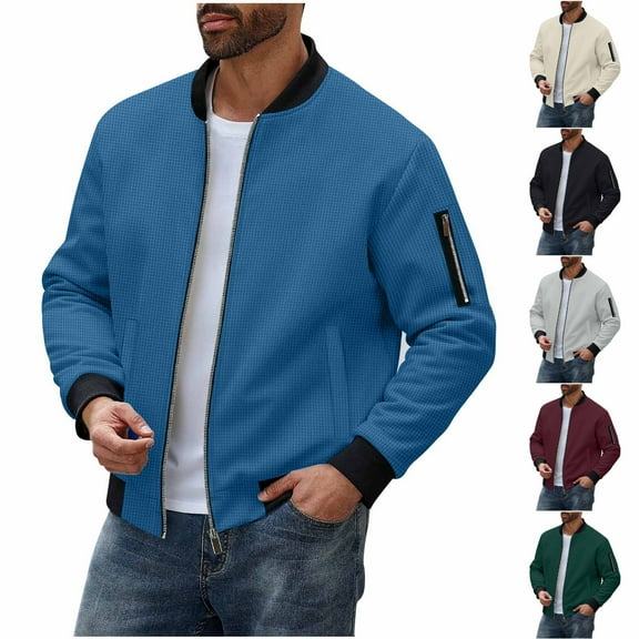 Timoontee Men's Flight Jacket Long Sleeve Stand Collar Jacket Outdoor Travel Hiking Workout Jacket Solid Full Zip Jacket Coat Fall Casual Jacket Wine M