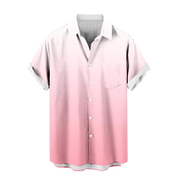 Timoontee Men's Gardient Color Short Sleeve Shirt Casual Button Down Lapel Shirts Lightweight Summer Shirts for Beach Everday Wear Pink XXXXXL
